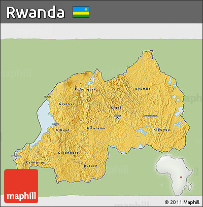 Savanna Style 3D Map of Rwanda, single color outside