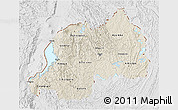 Shaded Relief 3D Map of Rwanda, lighten, desaturated