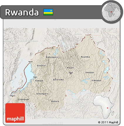 Shaded Relief 3D Map of Rwanda, lighten