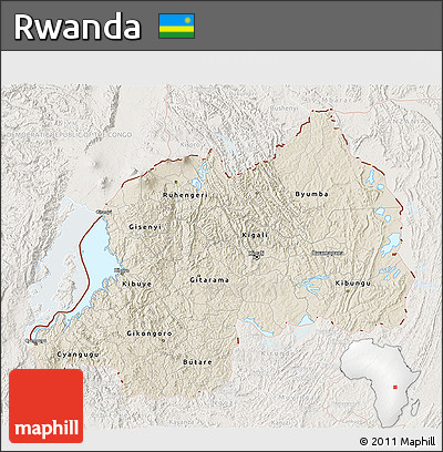 Shaded Relief 3D Map of Rwanda, lighten