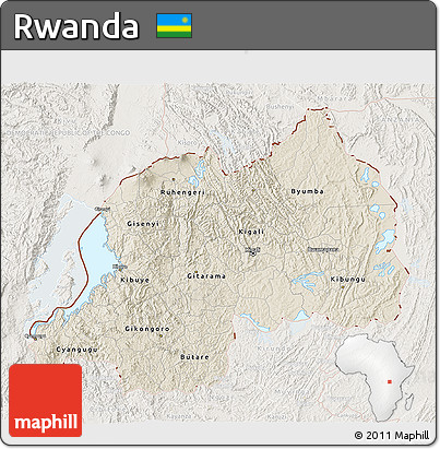 Shaded Relief 3D Map of Rwanda, lighten
