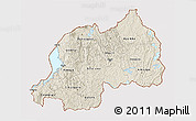 Shaded Relief 3D Map of Rwanda, single color outside, bathymetry sea, shaded relief sea