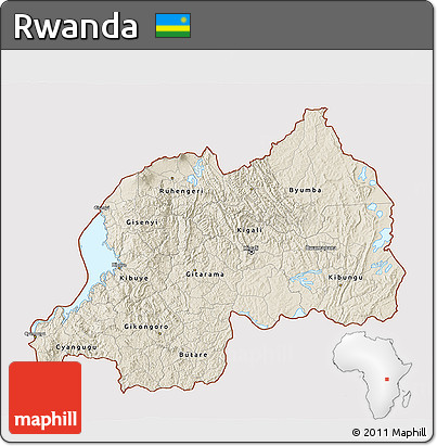 Shaded Relief 3D Map of Rwanda, single color outside