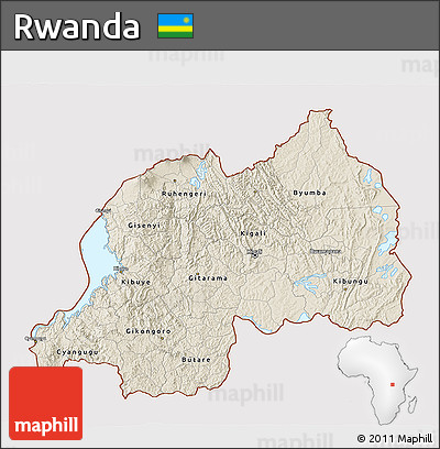 Shaded Relief 3D Map of Rwanda, single color outside