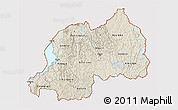 Shaded Relief 3D Map of Rwanda, single color outside, satellite sea