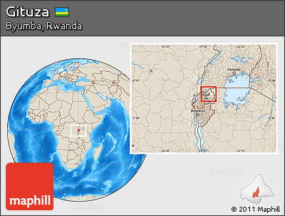 Shaded Relief Location Map of Gituza, highlighted parent region, within the entire country