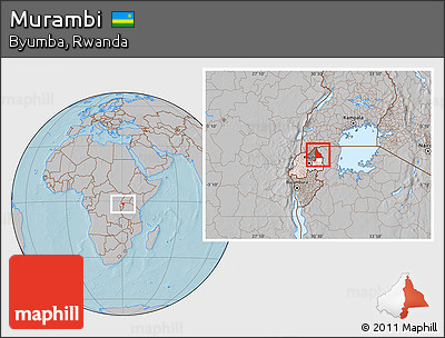 Gray Location Map of Murambi, highlighted country, highlighted parent region, hill shading