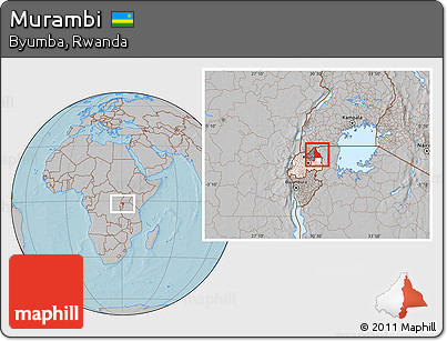Gray Location Map of Murambi, highlighted country, highlighted parent region, hill shading