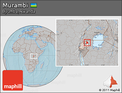 Gray Location Map of Murambi, highlighted country, hill shading