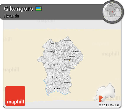 Classic Style 3D Map of Gikongoro, single color outside