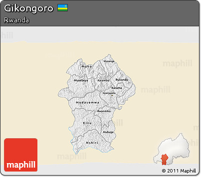 Classic Style 3D Map of Gikongoro, single color outside