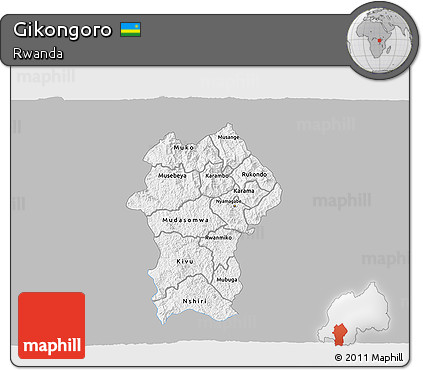 Gray 3D Map of Gikongoro, single color outside