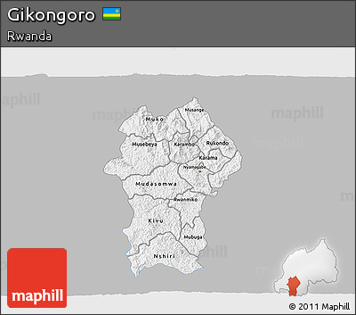 Gray 3D Map of Gikongoro, single color outside