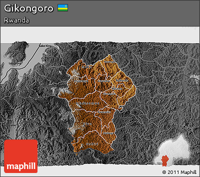 Physical 3D Map of Gikongoro, darken, desaturated