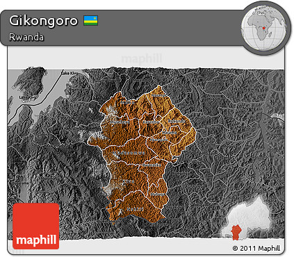Physical 3D Map of Gikongoro, darken, desaturated