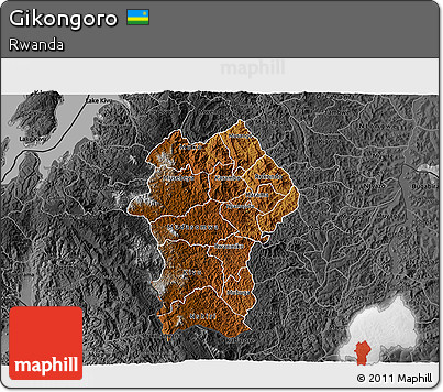 Physical 3D Map of Gikongoro, darken, desaturated