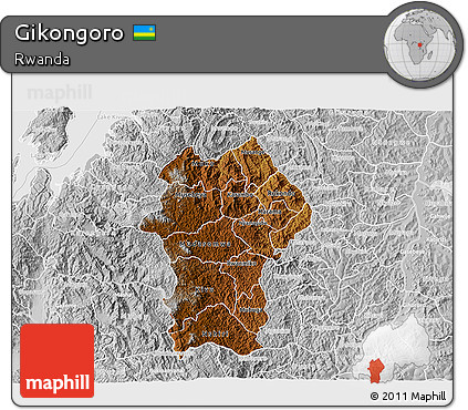Physical 3D Map of Gikongoro, lighten, desaturated