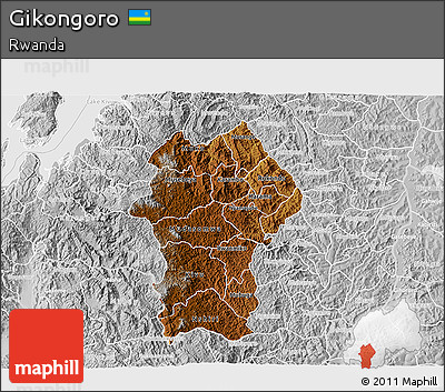 Physical 3D Map of Gikongoro, lighten, desaturated
