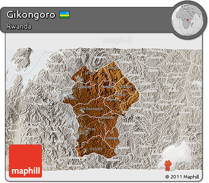 Physical 3D Map of Gikongoro, lighten, semi-desaturated