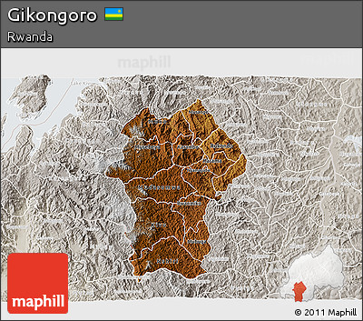 Physical 3D Map of Gikongoro, lighten, semi-desaturated