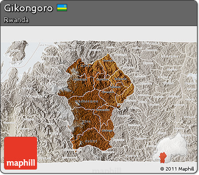 Physical 3D Map of Gikongoro, lighten, semi-desaturated