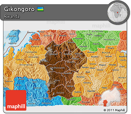 Physical 3D Map of Gikongoro, political shades outside