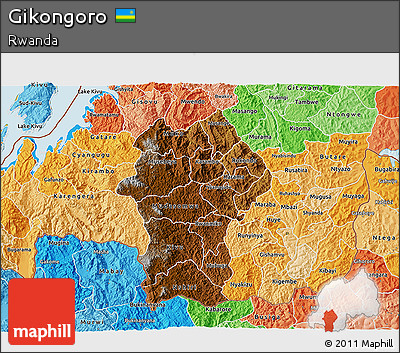 Physical 3D Map of Gikongoro, political shades outside