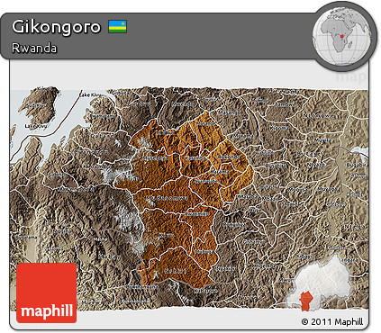 Physical 3D Map of Gikongoro, semi-desaturated
