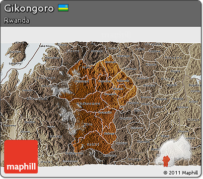 Physical 3D Map of Gikongoro, semi-desaturated