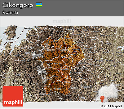 Physical 3D Map of Gikongoro, semi-desaturated