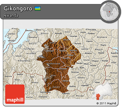 Physical 3D Map of Gikongoro, shaded relief outside