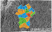 Political 3D Map of Gikongoro, darken, desaturated