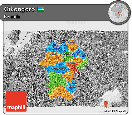 Political 3D Map of Gikongoro, desaturated