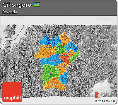 Political 3D Map of Gikongoro, desaturated