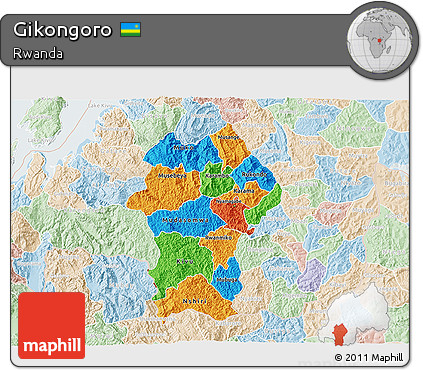 Political 3D Map of Gikongoro, lighten