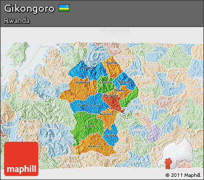 Political 3D Map of Gikongoro, lighten