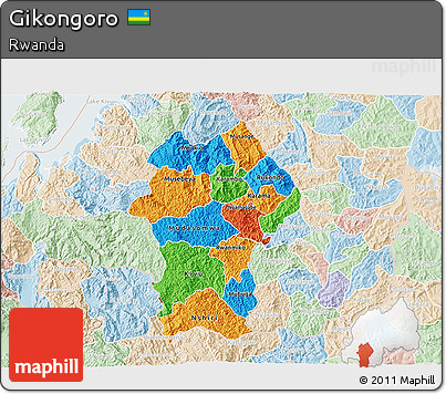 Political 3D Map of Gikongoro, lighten