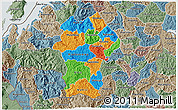 Political 3D Map of Gikongoro, semi-desaturated