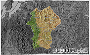 Satellite 3D Map of Gikongoro, darken, desaturated