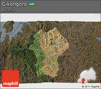 Satellite 3D Map of Gikongoro, darken