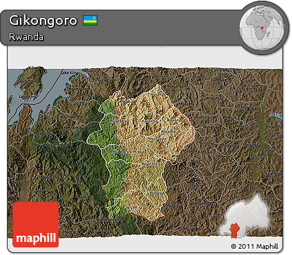 Satellite 3D Map of Gikongoro, darken