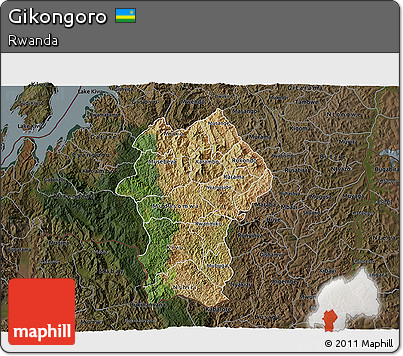 Satellite 3D Map of Gikongoro, darken