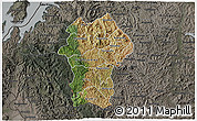 Satellite 3D Map of Gikongoro, darken, semi-desaturated
