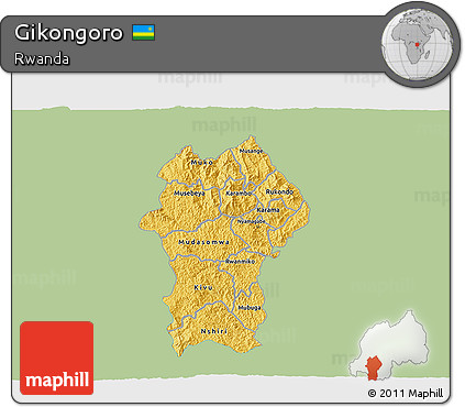 Savanna Style 3D Map of Gikongoro, single color outside