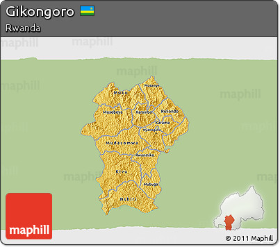 Savanna Style 3D Map of Gikongoro, single color outside