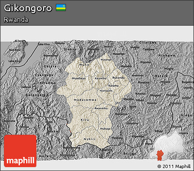 Shaded Relief 3D Map of Gikongoro, darken, desaturated