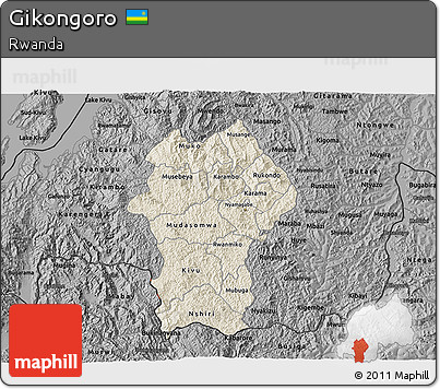 Shaded Relief 3D Map of Gikongoro, darken, desaturated