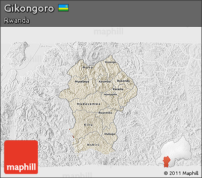 Shaded Relief 3D Map of Gikongoro, lighten, desaturated