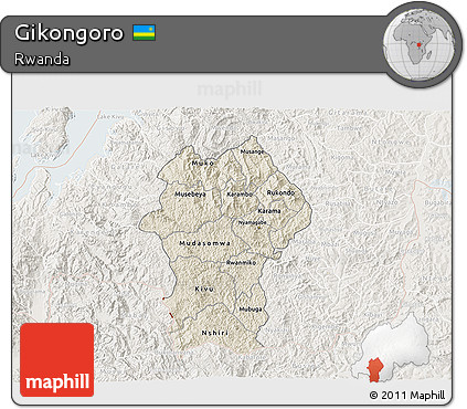 Shaded Relief 3D Map of Gikongoro, lighten