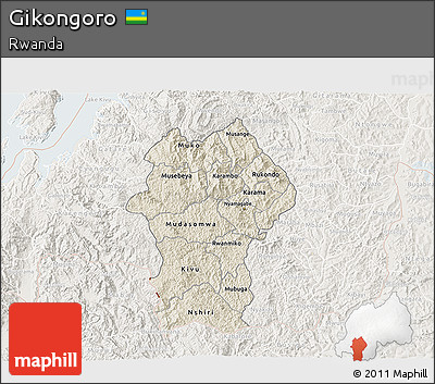 Shaded Relief 3D Map of Gikongoro, lighten
